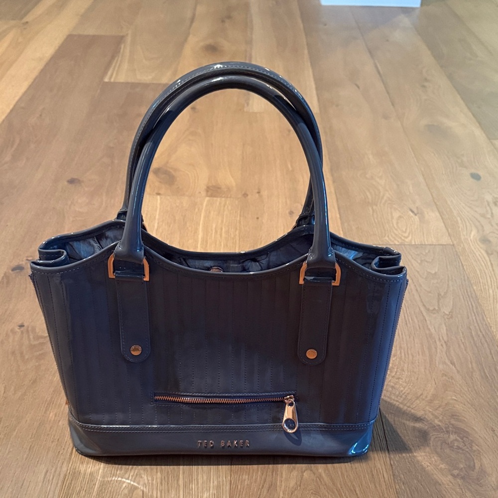 Ted Baker Grey Patent Tote Bag with Gold Accents